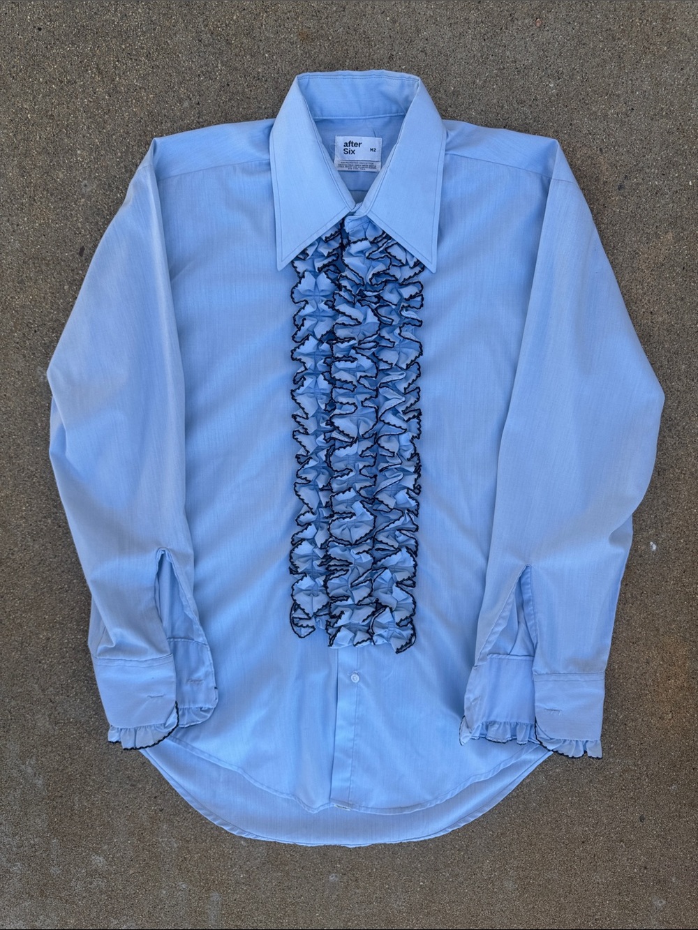 Vintage 70’s/80’s After Six M2 Light Blue Ruffle Front Dress Shirt S/M - USA